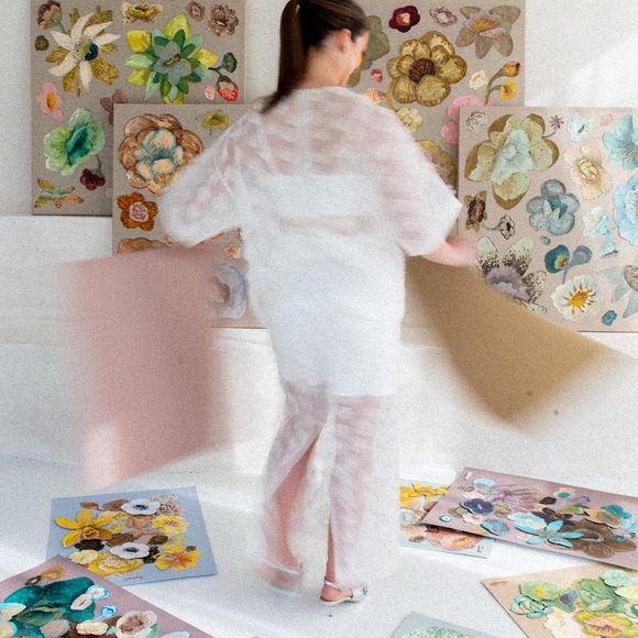 White Top and Maxi Skirt Set with Embellished Appliqué Flowers - Picture 4 of 7